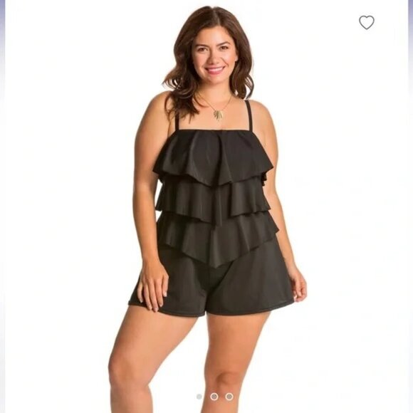 Fit 4 U Tiered Swimsuit Romper Size 18W One Piece Wide Leg Hip Minimizer Slimmin - Picture 1 of 12